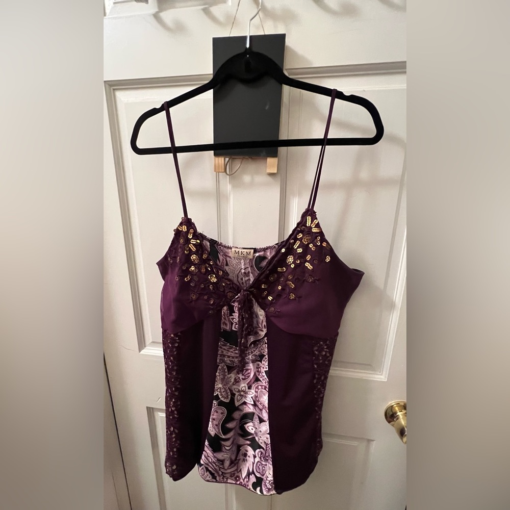 COPY - Vintage Purple & Gold satin and lace cami 1X